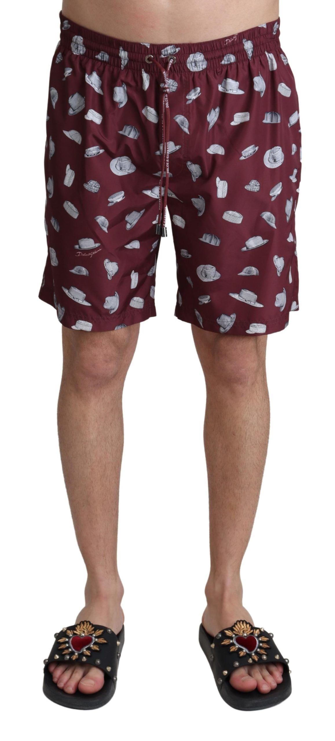 Dolce & Gabbana Maroon Hats Print Beachwear Shorts Swimwear | Regal Royce
