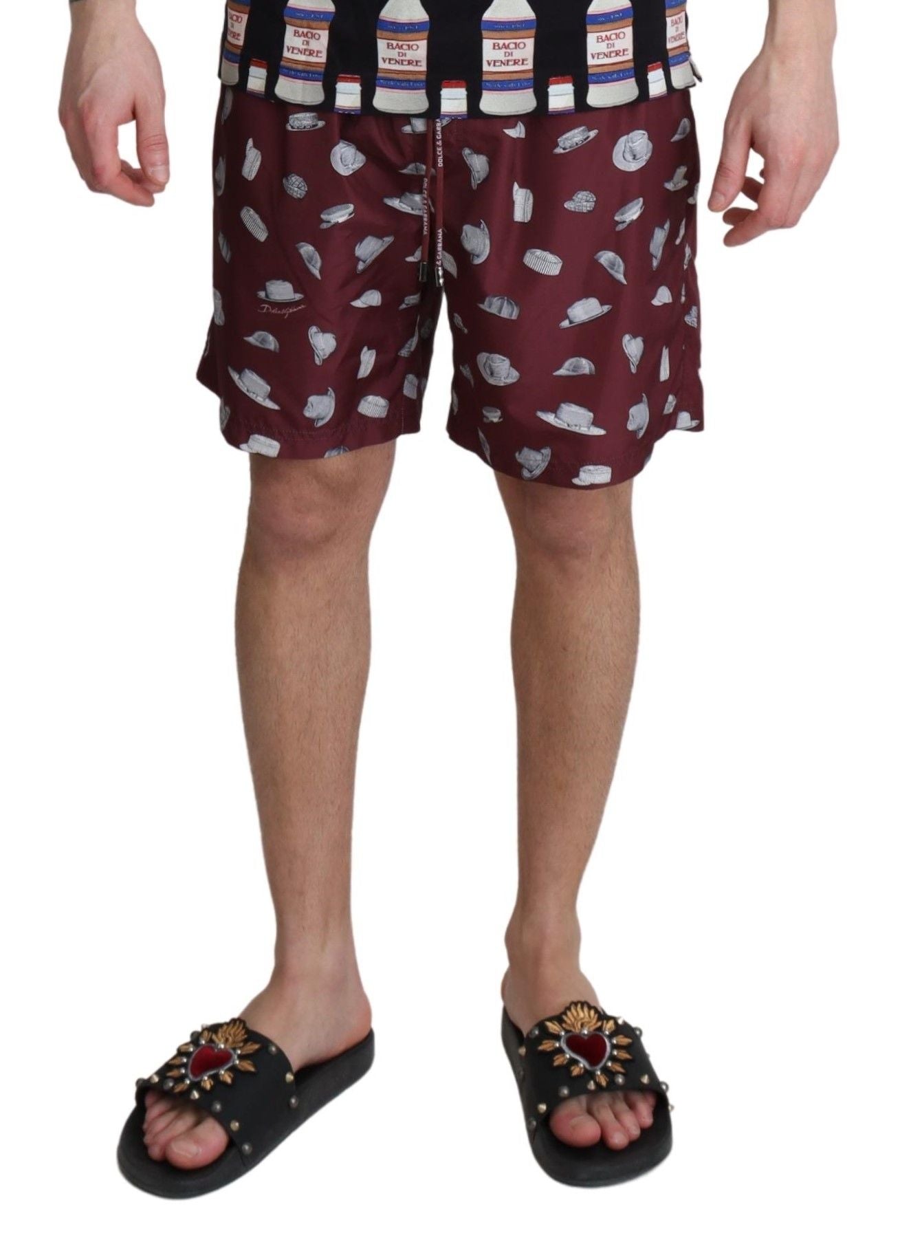 Dolce & Gabbana Maroon Hats Print Beachwear Shorts Swimwear | Regal Royce