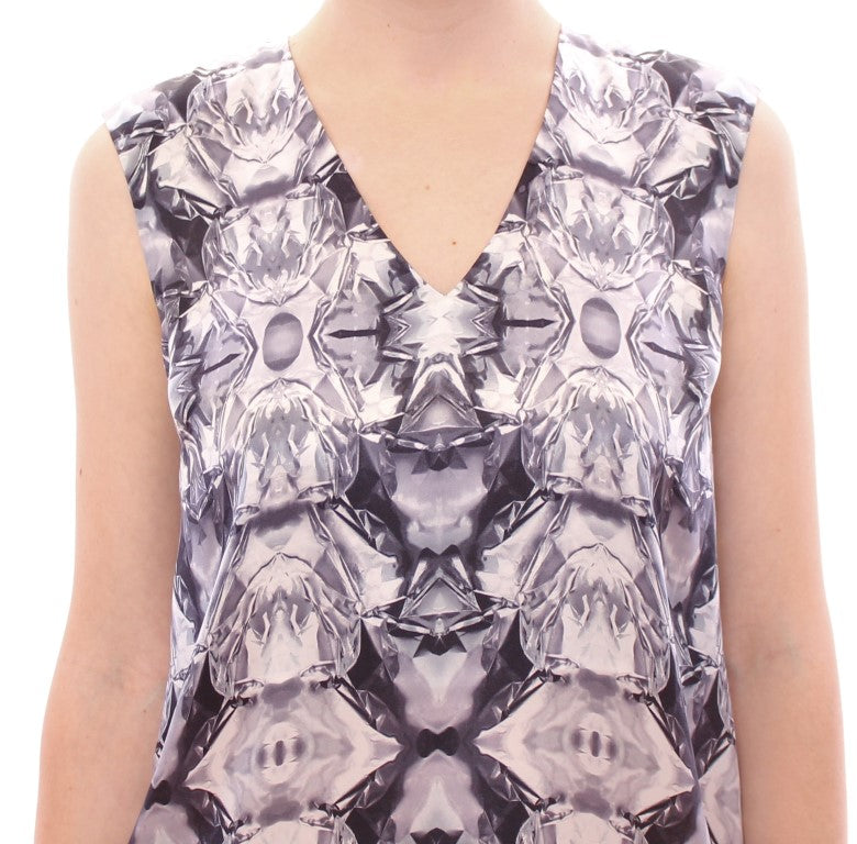 Arzu Kaprol Gray Blue Silk Sleeveless Top Shirt Blouse | Regal Royce