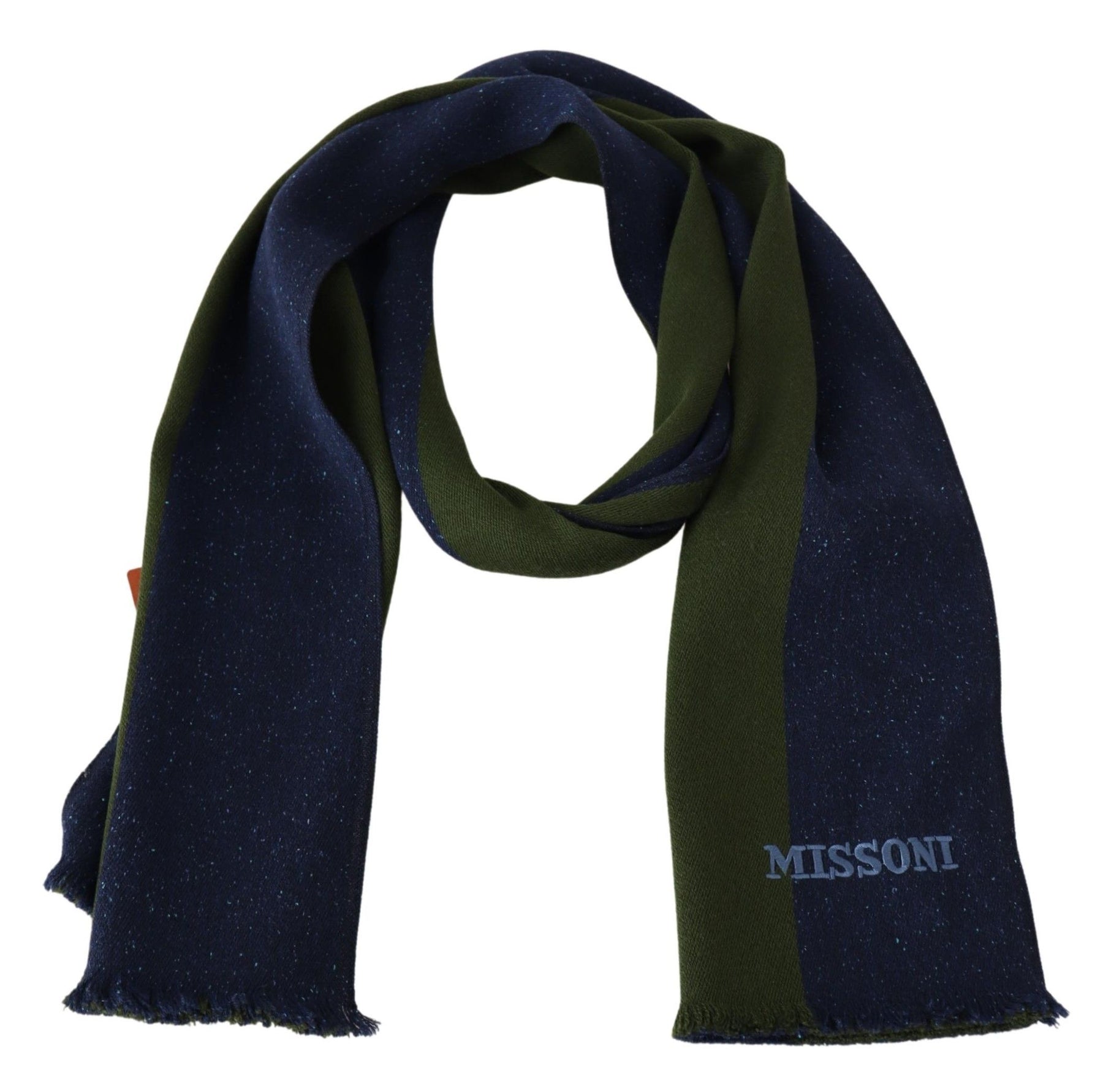 Missoni Green Striped Wool Unisex Neck Wrap Shawl Blue | Regal Royce