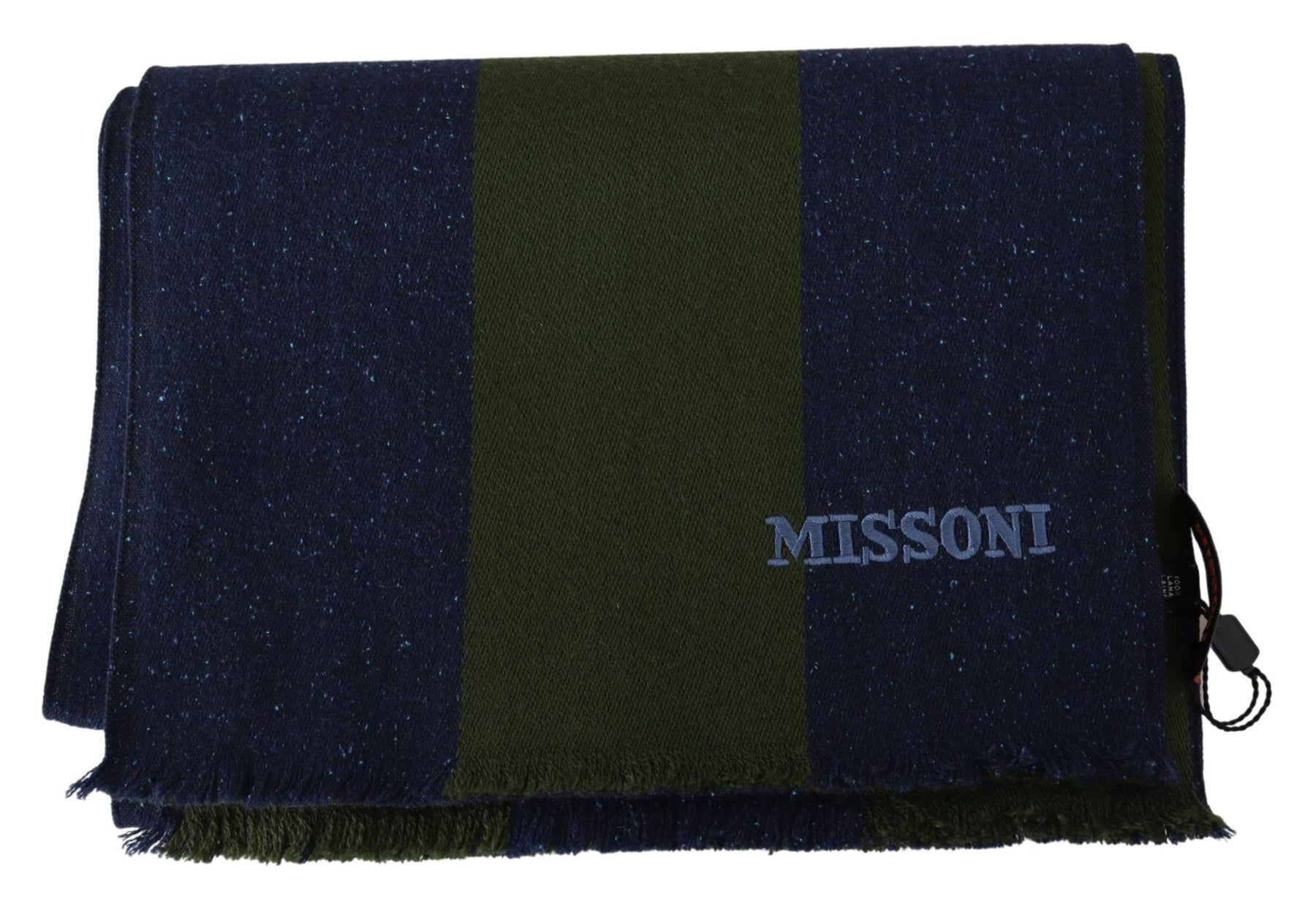 Missoni Green Striped Wool Unisex Neck Wrap Shawl Blue | Regal Royce
