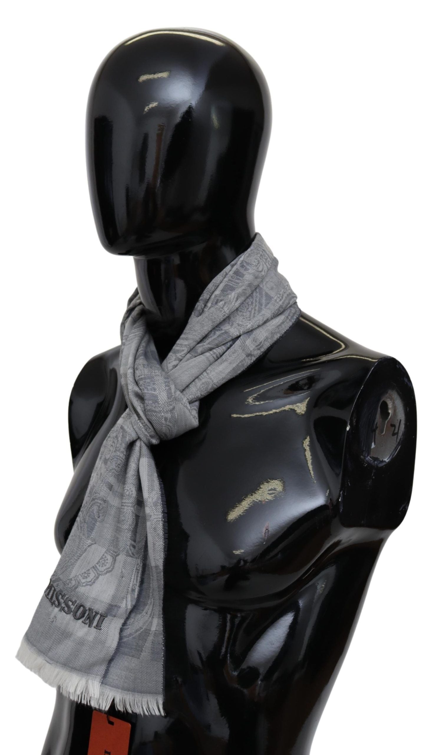 Missoni Gray Floral Wool Unisex Neck Wrap Fringes Scarf | Regal Royce
