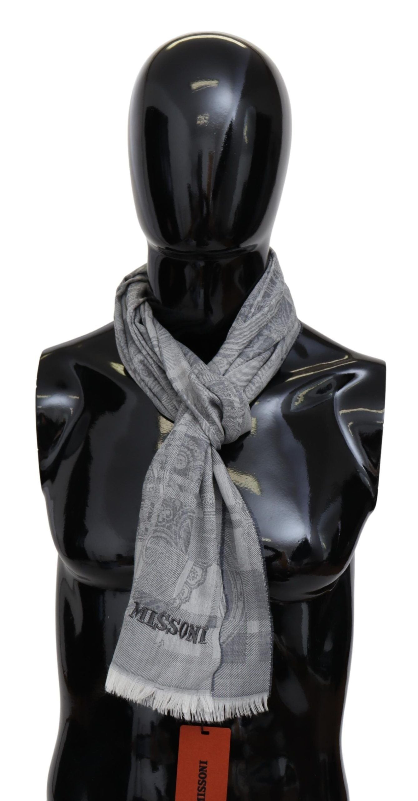 Missoni Gray Floral Wool Unisex Neck Wrap Fringes Scarf | Regal Royce