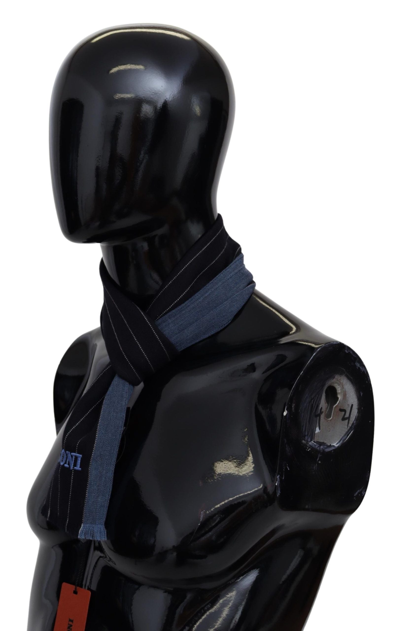 Missoni Black Blue Striped Wool Unisex Wrap scarf | Regal Royce