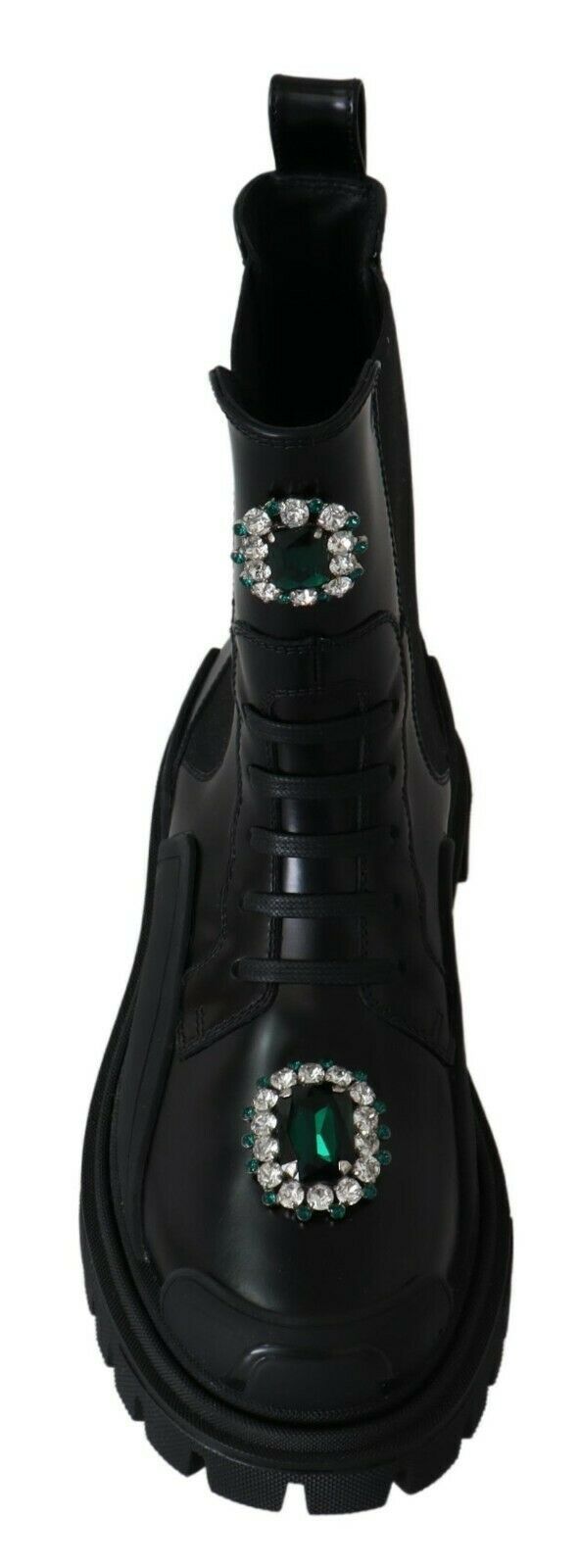 Dolce & Gabbana Black Leather Crystal Combat Boots | Regal Royce