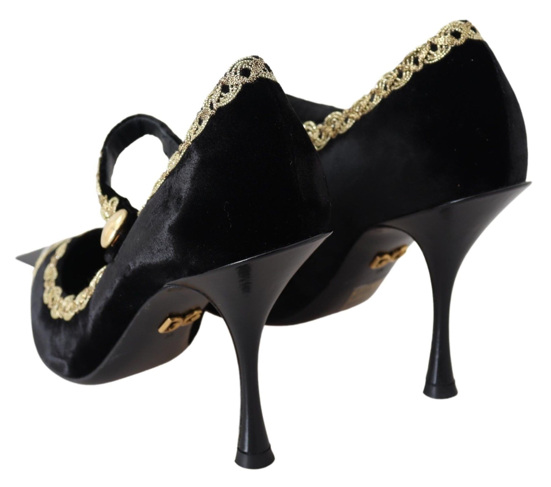Dolce & Gabbana Black Velvet Gold Mary Janes Pumps | Regal Royce