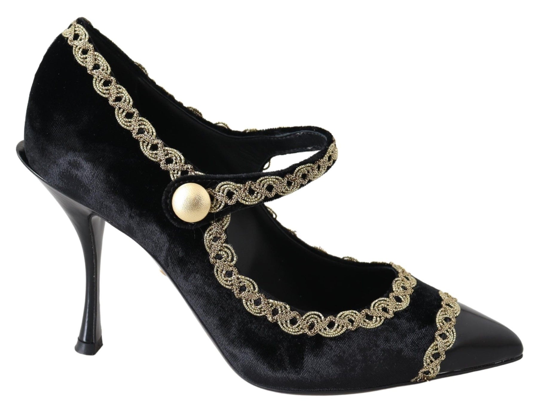 Dolce & Gabbana Black Velvet Gold Mary Janes Pumps | Regal Royce