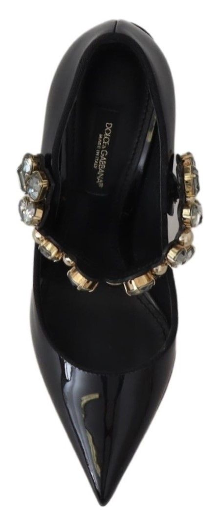 Dolce & Gabbana Black Leather Crystal Shoes Mary Jane Pumps | Regal Royce