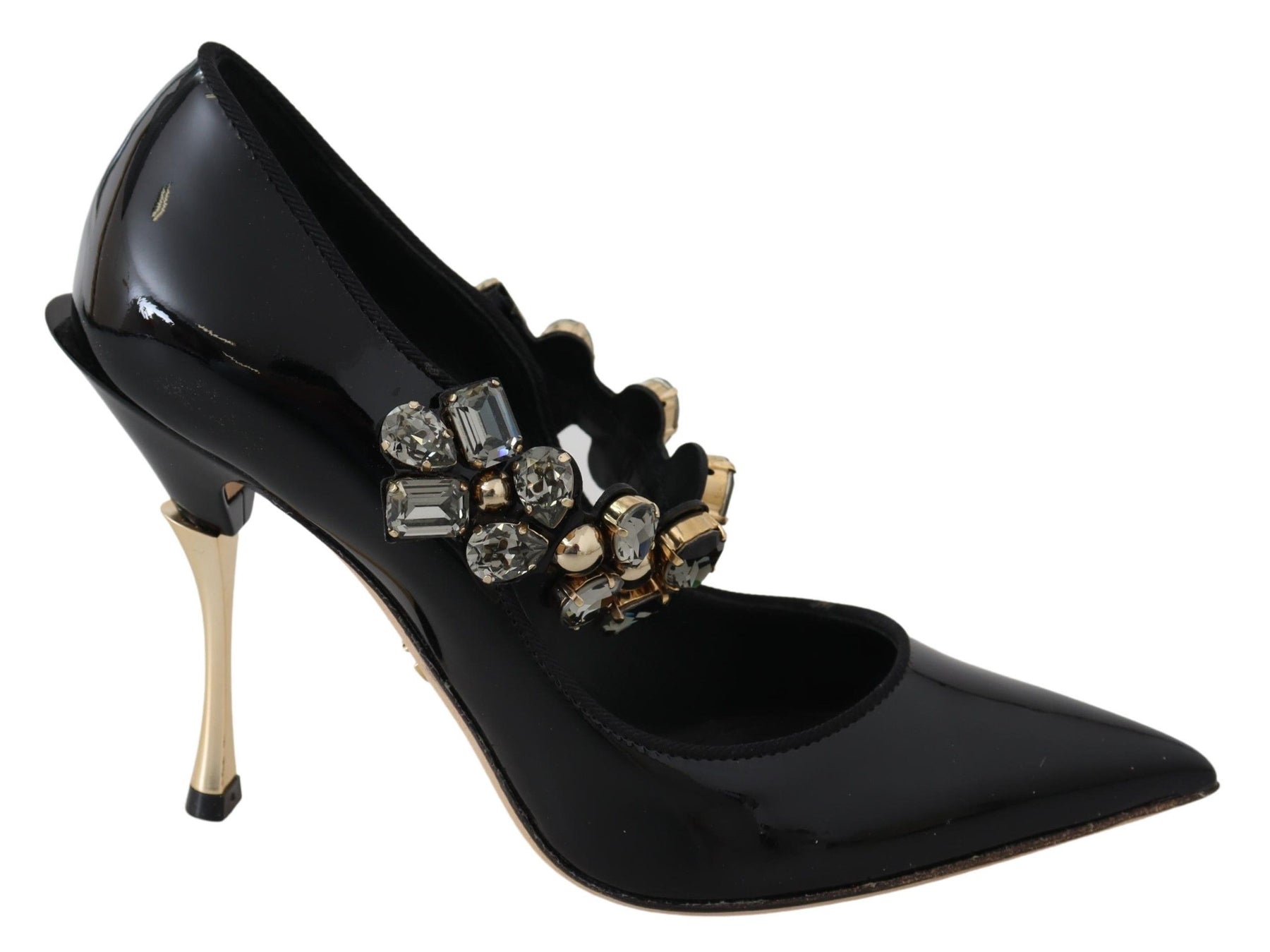 Dolce & Gabbana Black Leather Crystal Shoes Mary Jane Pumps | Regal Royce