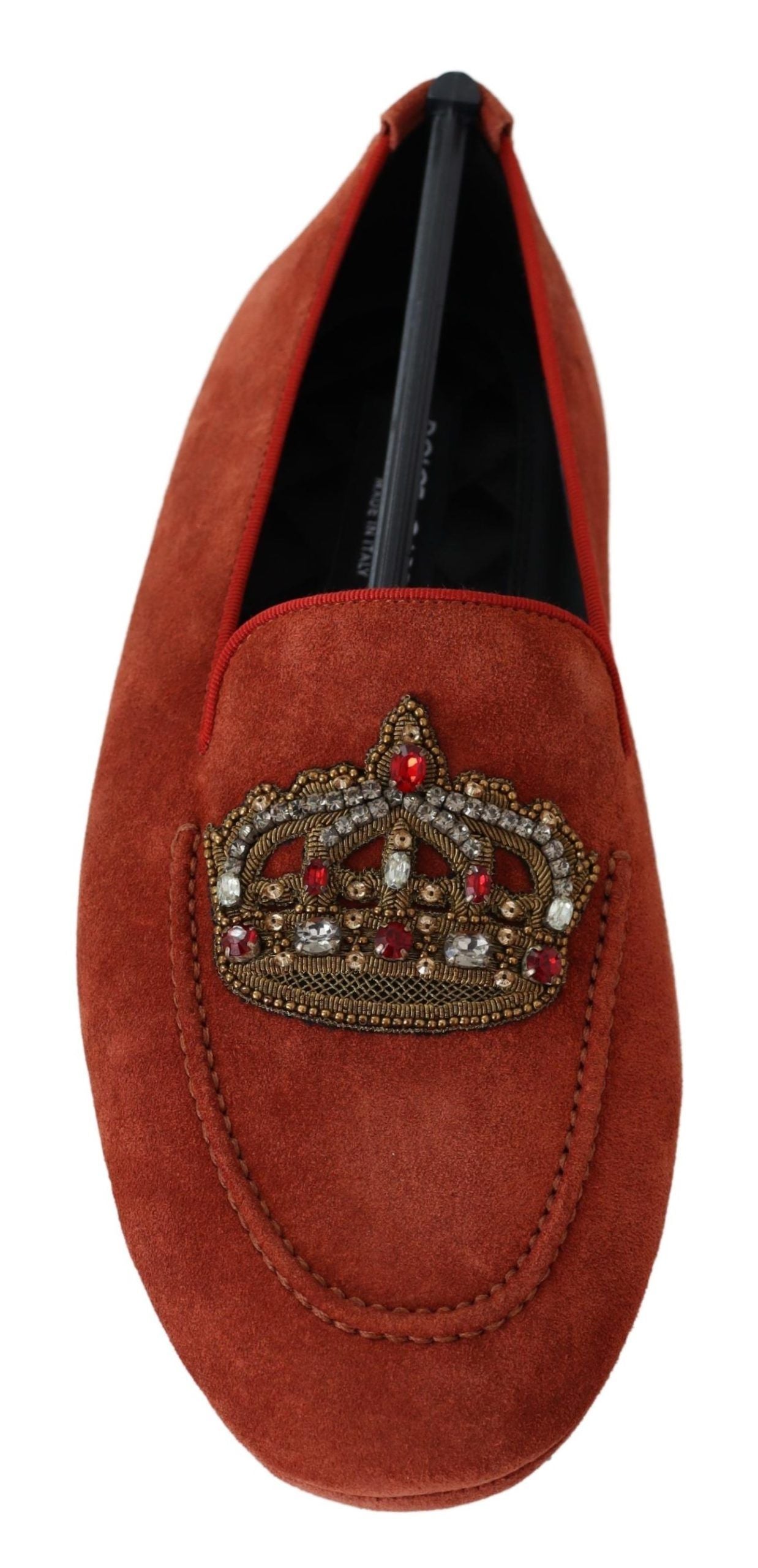 Dolce & Gabbana Orange Leather Crystal Crown  Loafers Shoes | Regal Royce
