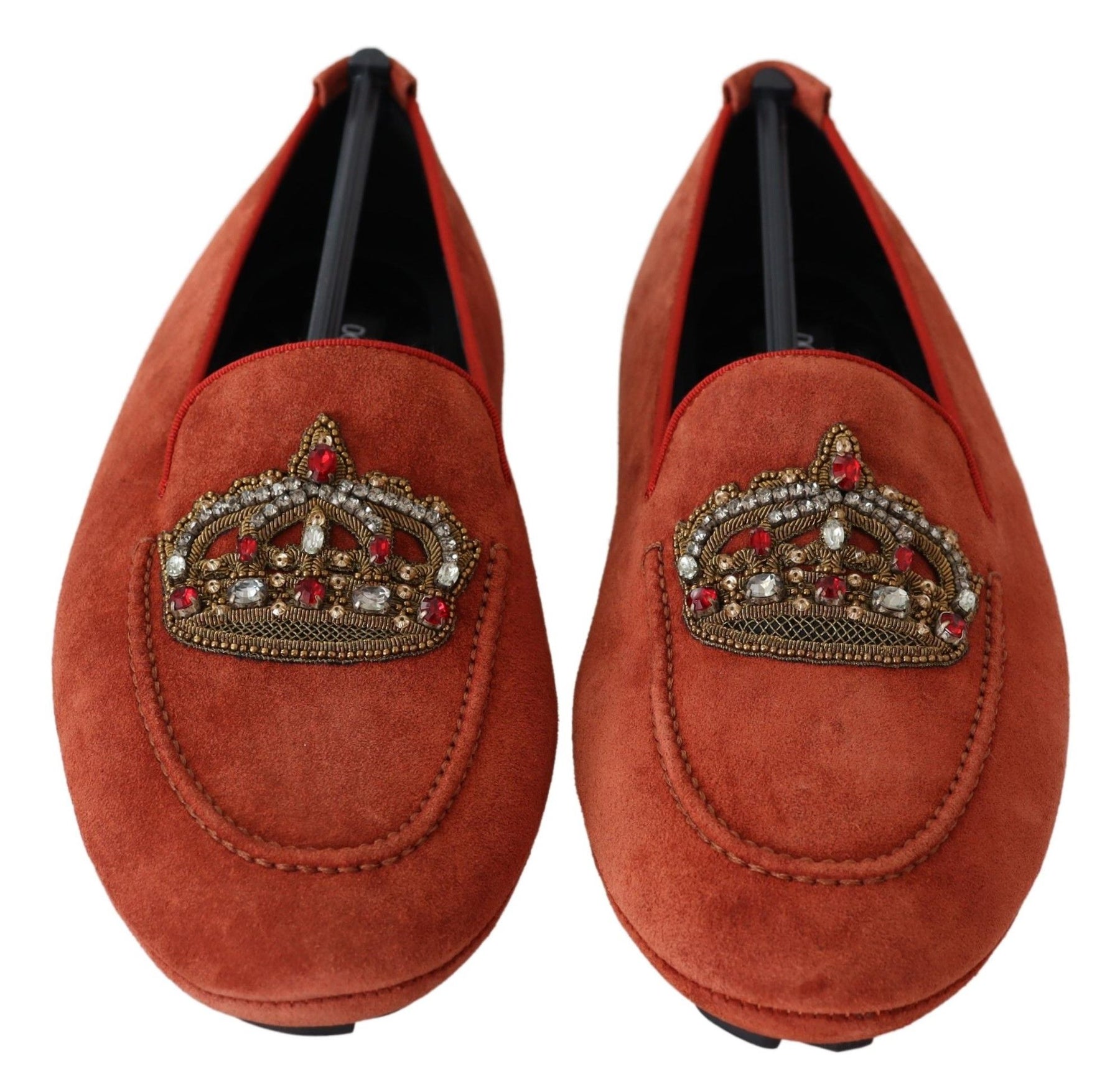 Dolce & Gabbana Orange Leather Crystal Crown  Loafers Shoes | Regal Royce