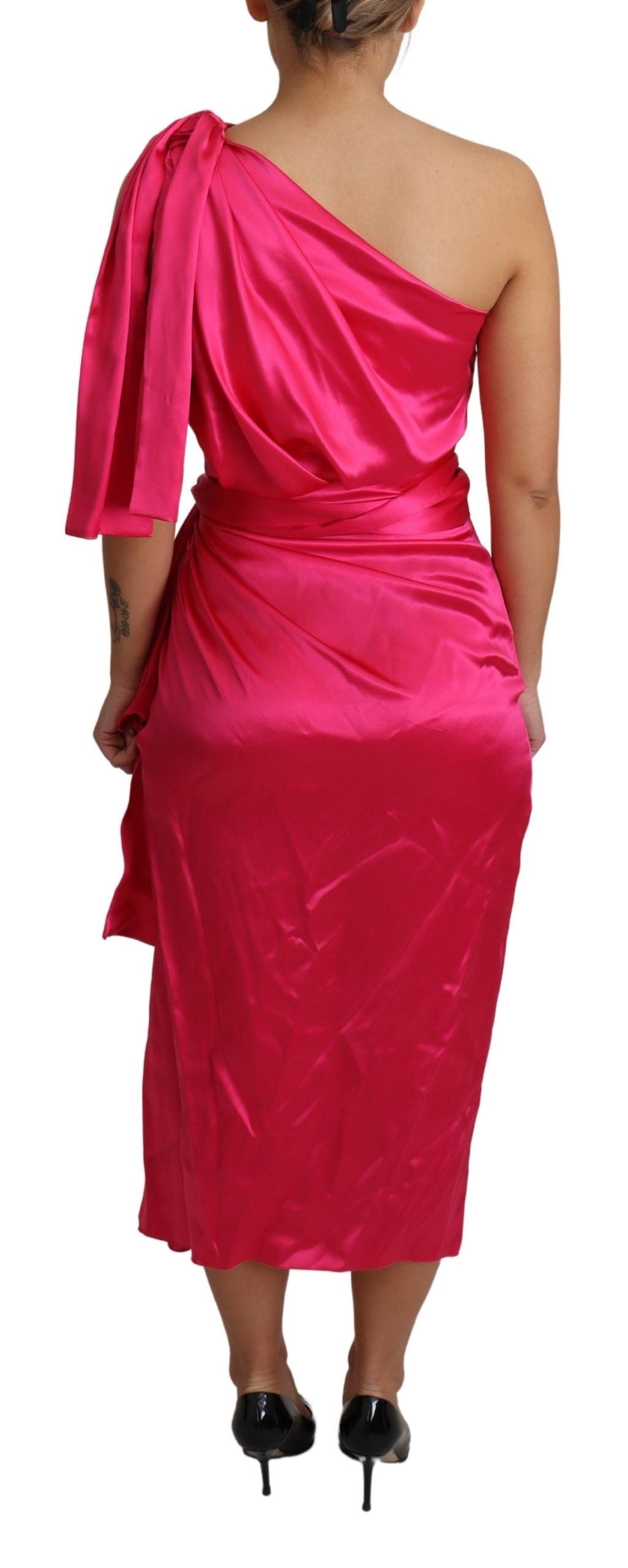 Dolce & Gabbana Dress Pink Fitted Cut One Shoulder Midi Dress | Regal Royce