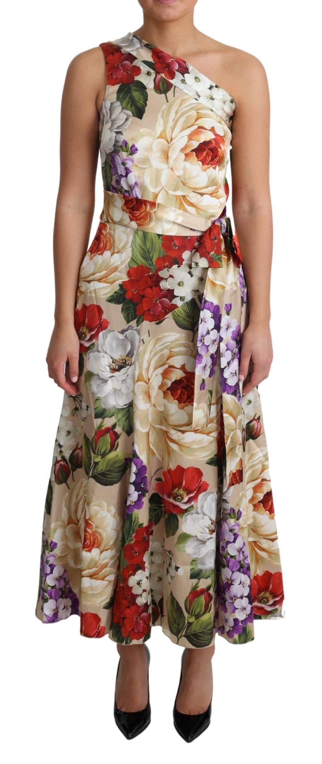 Dolce & Gabbana Print Silk Stretch One Shoulder Dress Floral | Regal Royce