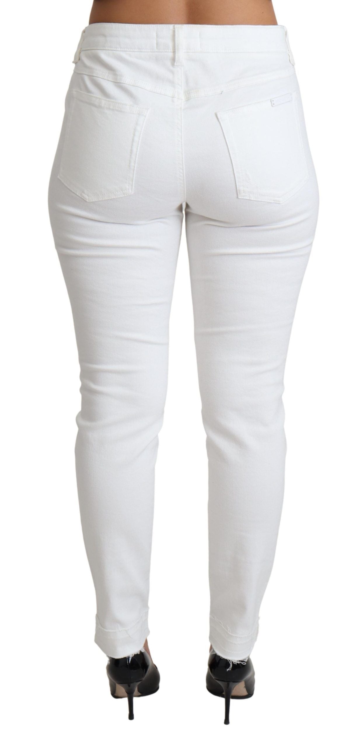 Dolce & Gabbana White Tattered Skinny Denim Cotton Stretch Jeans | Regal Royce