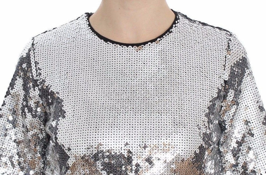 Dolce & Gabbana Silver Sequined Crewneck Blouse T-shirt Top