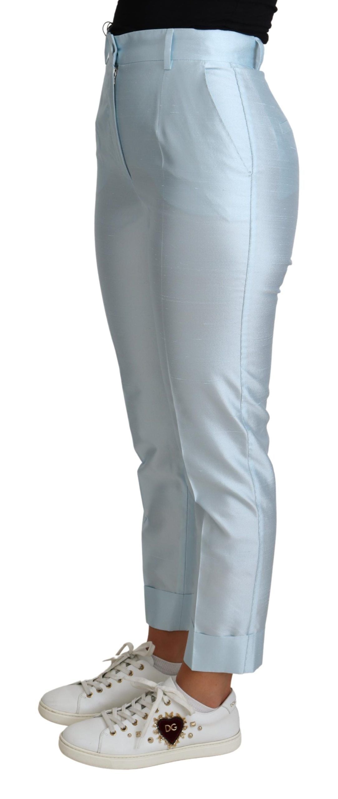 Dolce & Gabbana Light Blue Silk Cropped Tapered Trouser Pants | Regal Royce