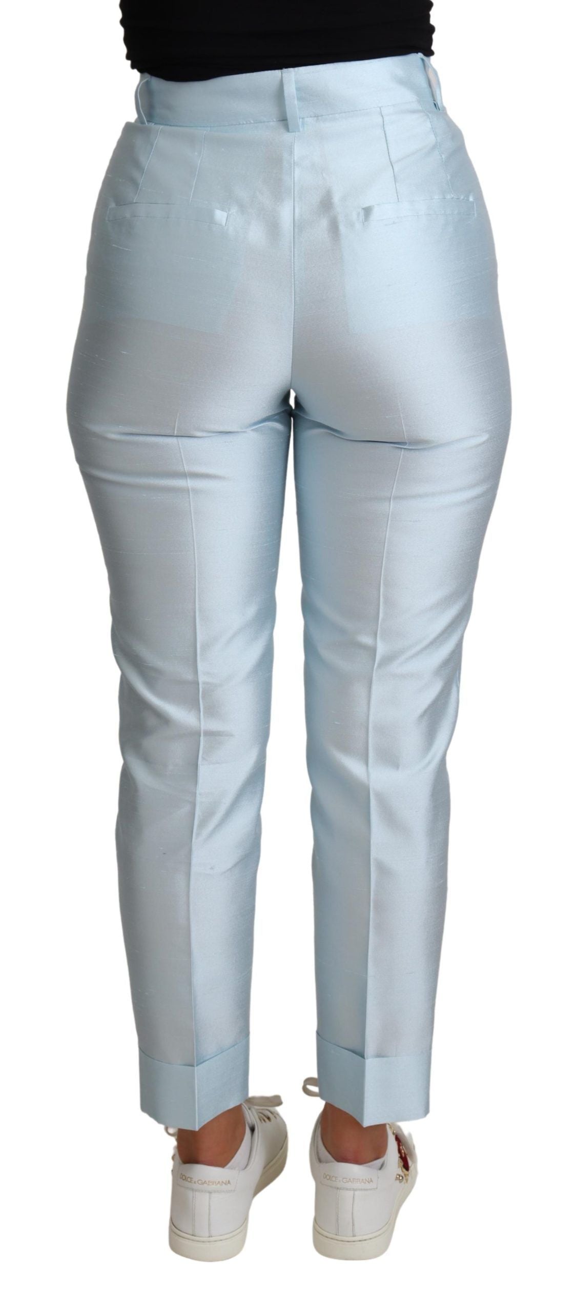 Dolce & Gabbana Light Blue Silk Cropped Tapered Trouser Pants | Regal Royce
