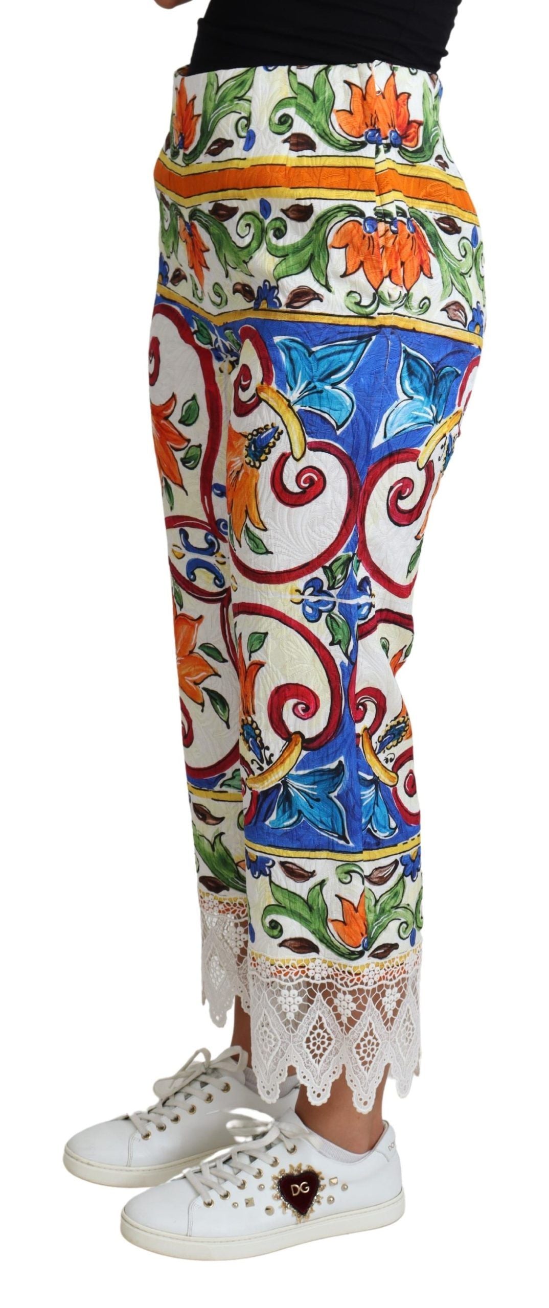 Dolce & Gabbana Multicolor Majolica Print Trouser  Cotton Pants | Regal Royce
