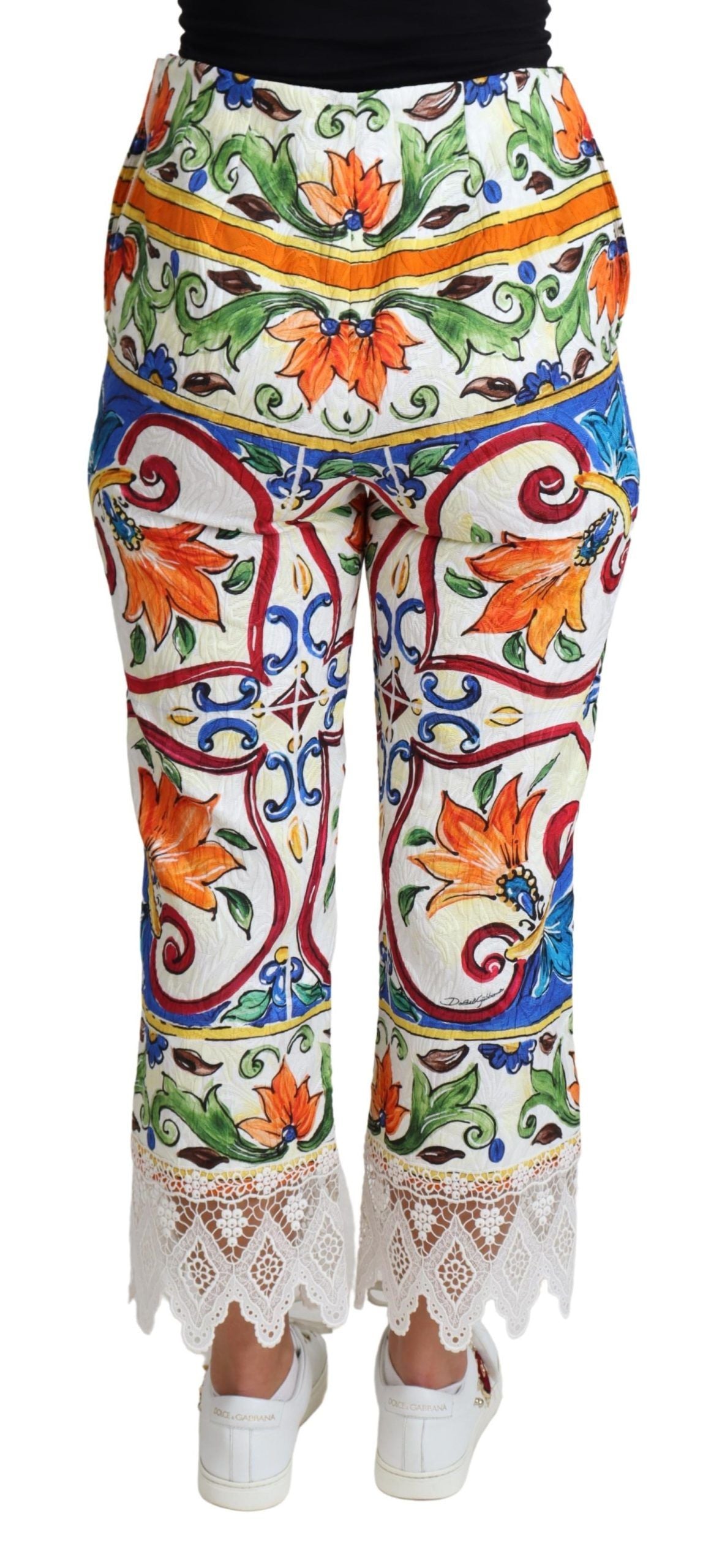 Dolce & Gabbana Multicolor Majolica Print Trouser  Cotton Pants | Regal Royce