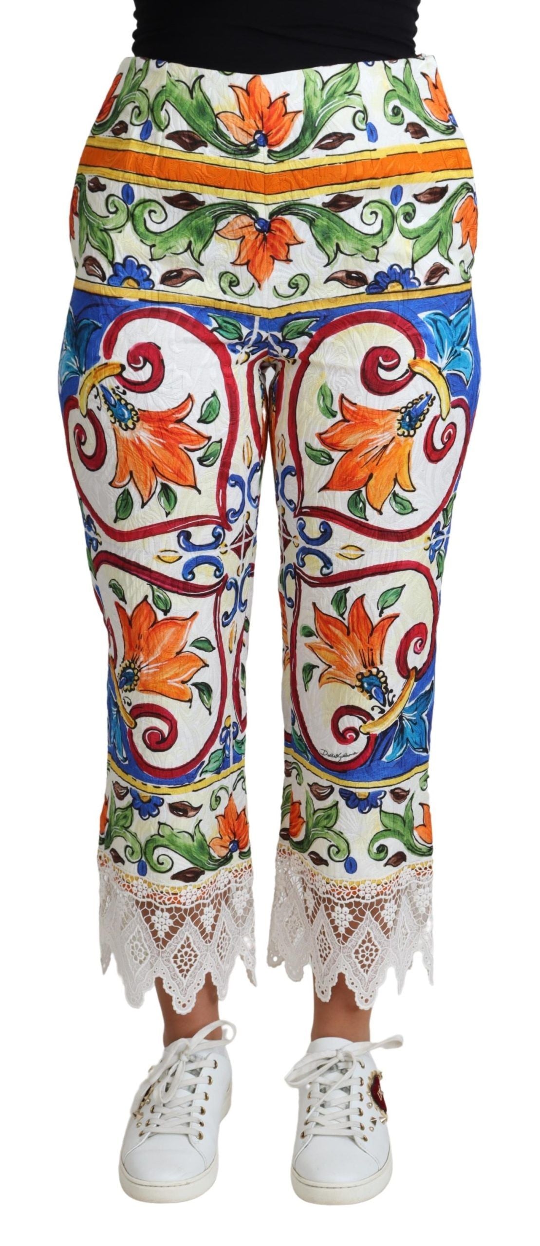Dolce & Gabbana Multicolor Majolica Print Trouser  Cotton Pants | Regal Royce