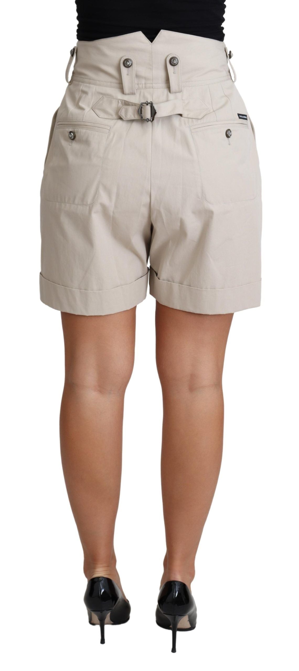 Dolce & Gabbana Beige Cotton Pleated High Waist Casual Shorts | Regal Royce