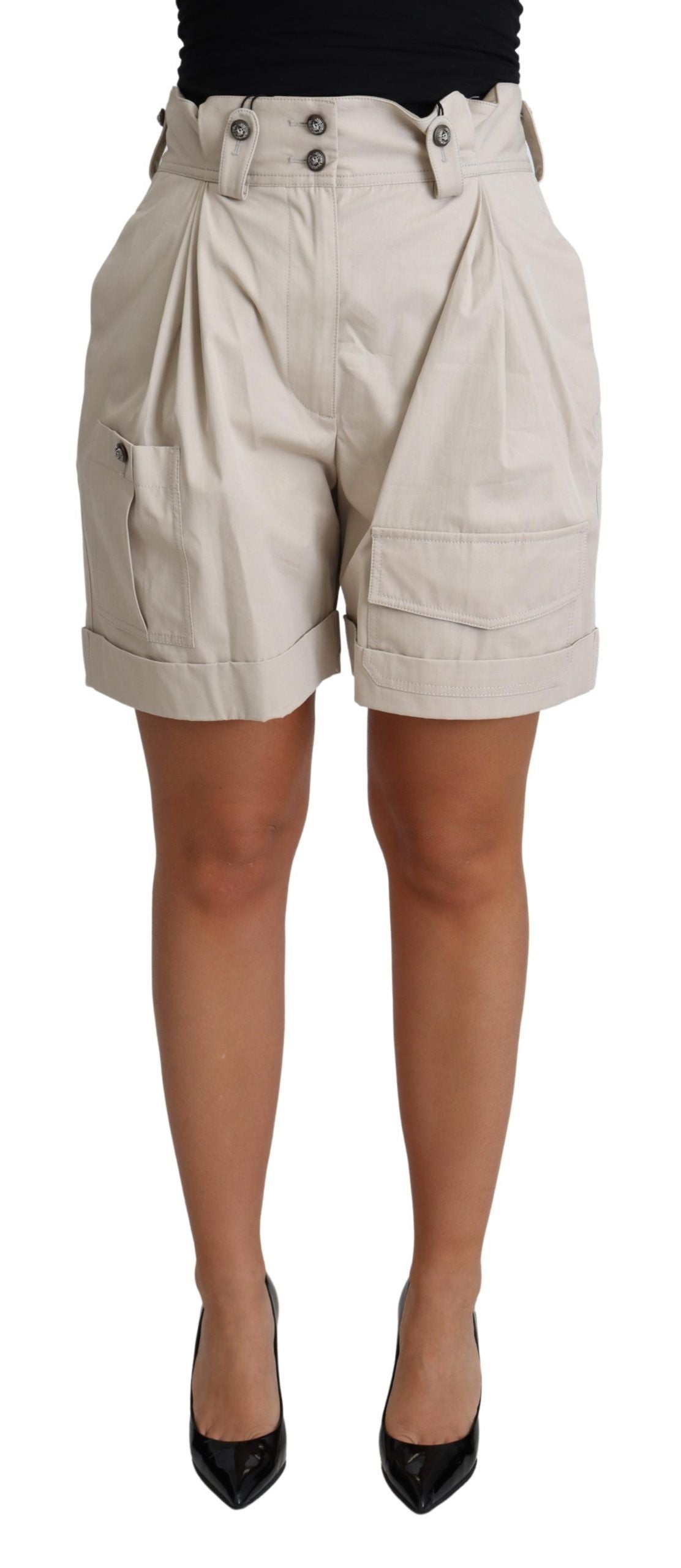 Dolce & Gabbana Beige Cotton Pleated High Waist Casual Shorts | Regal Royce