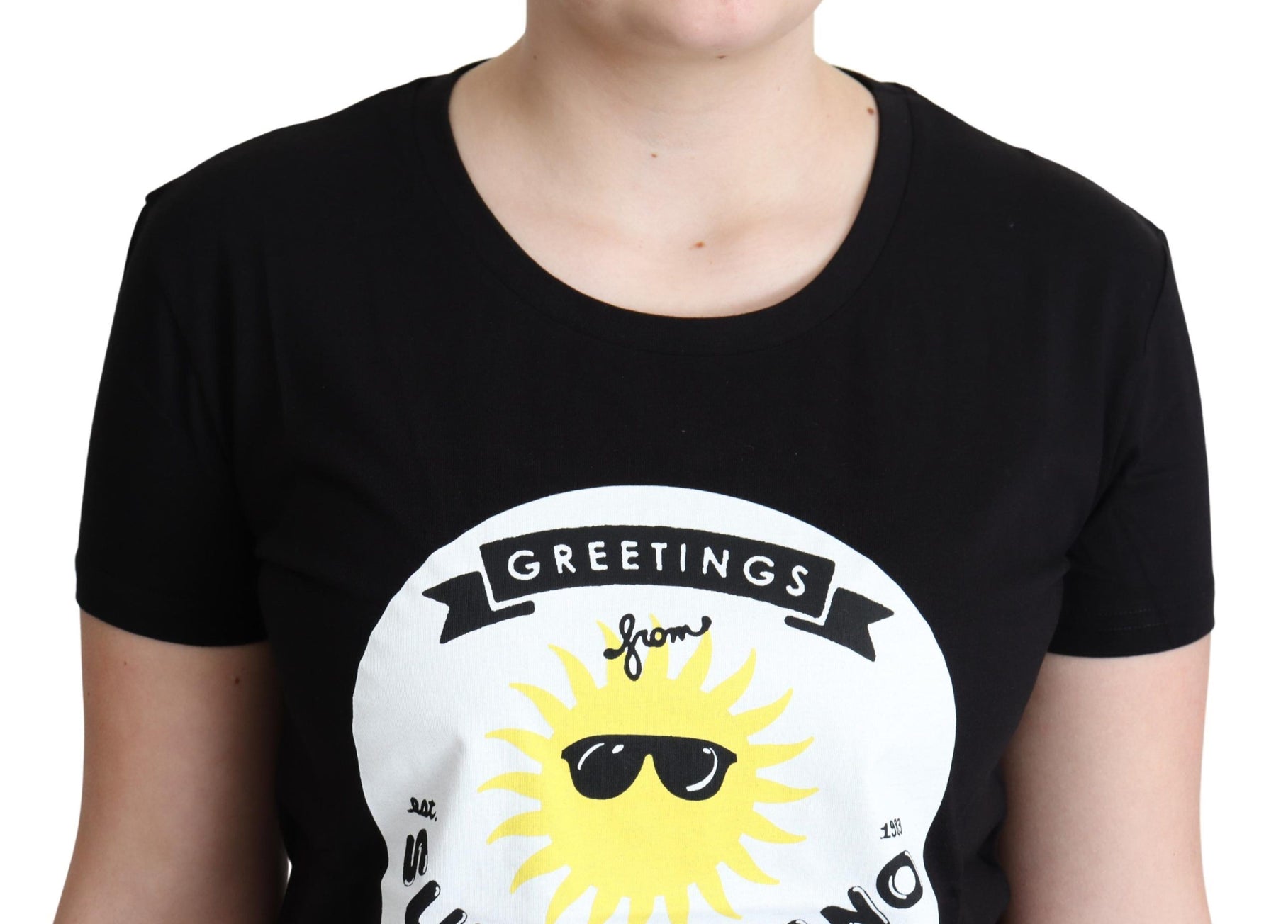 Moschino Black Cotton Sunny Milano Print T-shirt | Regal Royce