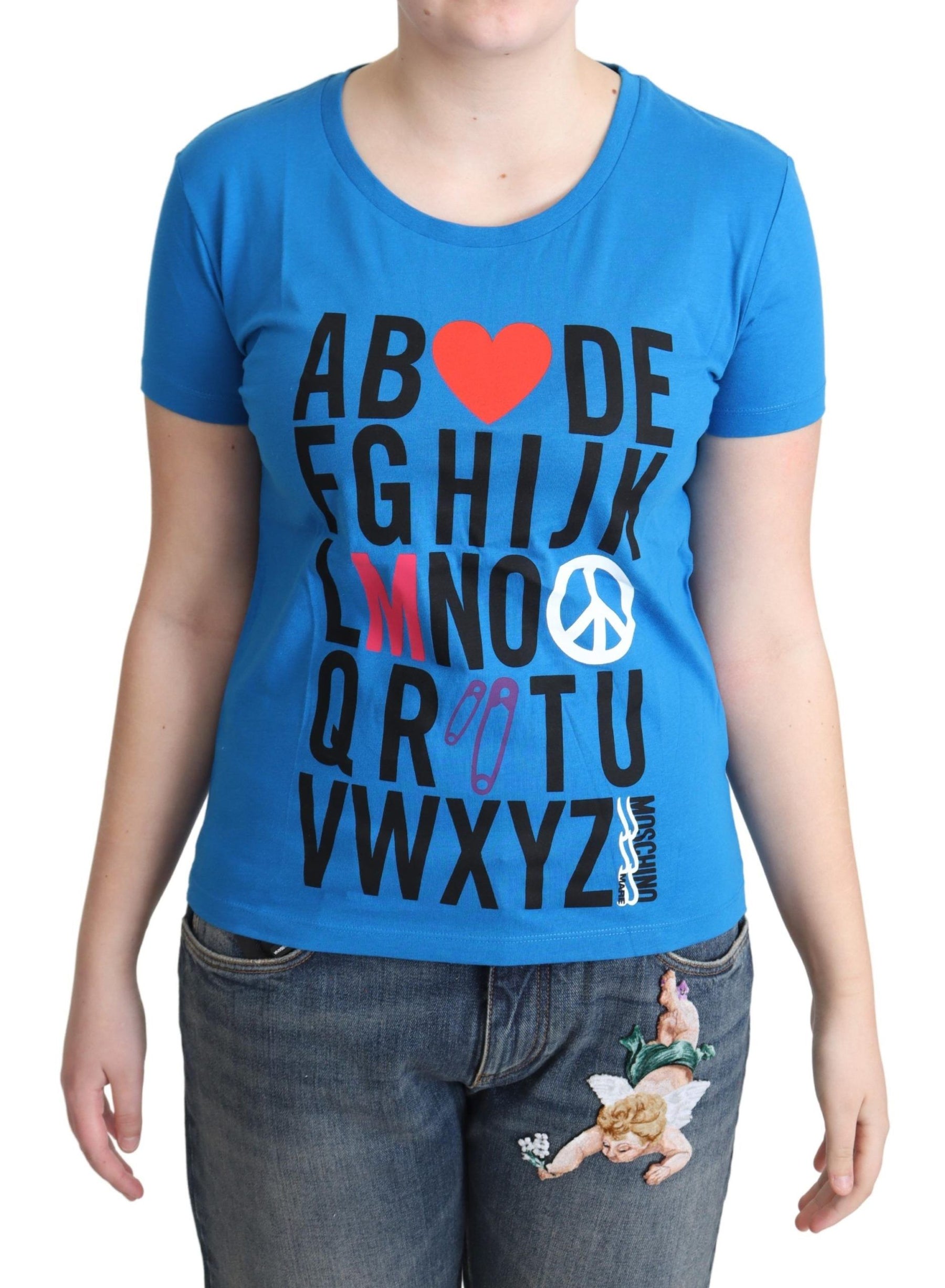 Moschino Blue Cotton Alphabet Letter Print Tops | Regal Royce