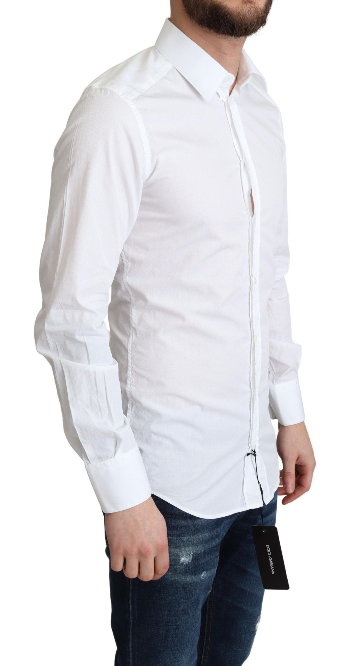 Dolce & Gabbana White Cotton Long Sleeves Men Formal Shirt | Regal Royce