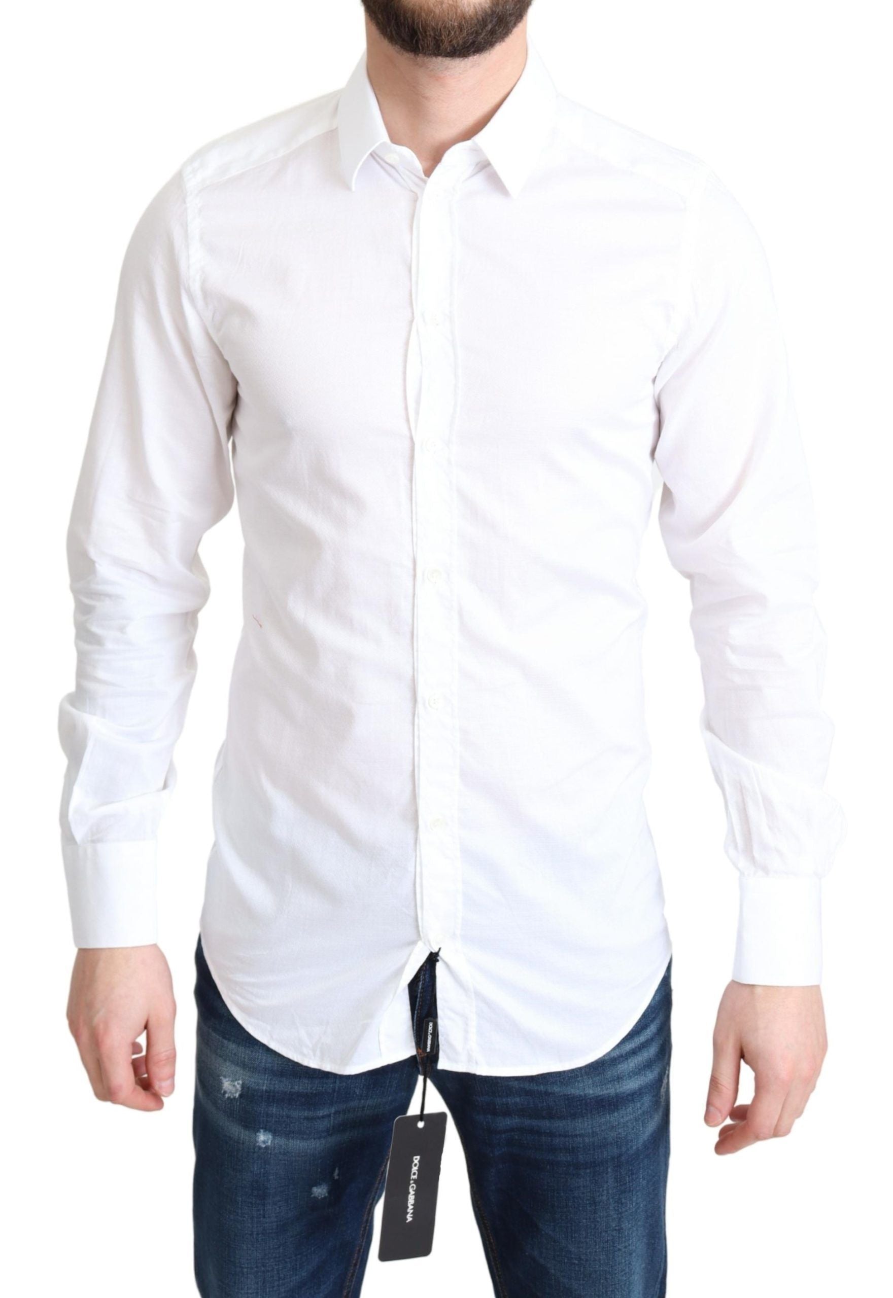 Dolce & Gabbana White Cotton Long Sleeves Formal Shirt | Regal Royce