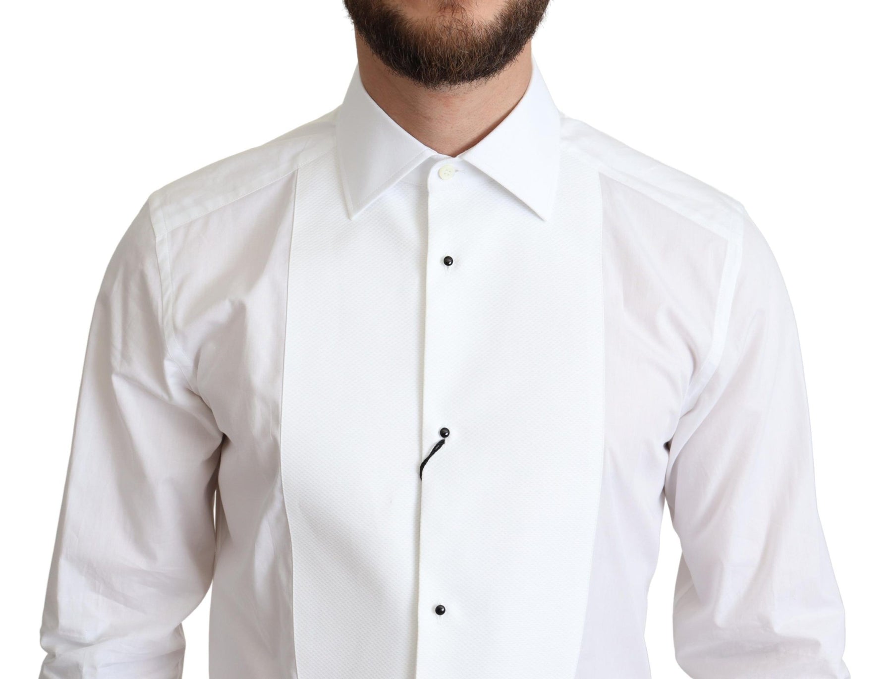 Dolce & Gabbana White Bib Cotton Poplin Men Formal Shirt | Regal Royce
