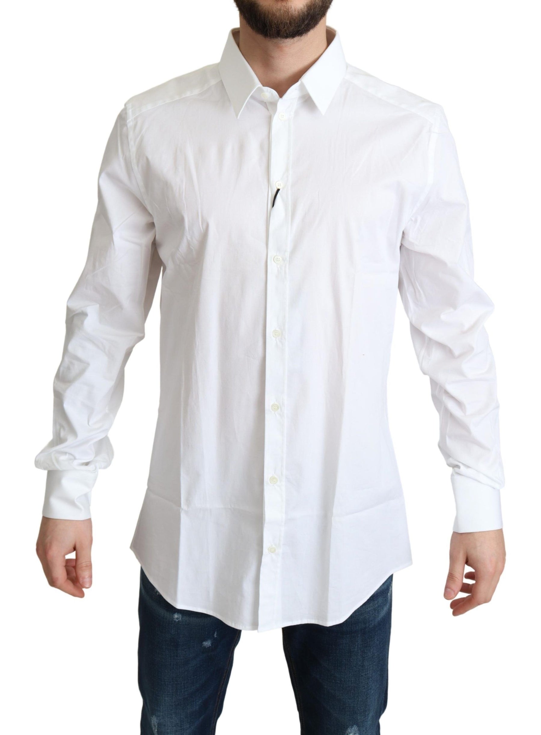 Dolce & Gabbana White Cotton Stretch Men Dress Formal Shirt | Regal Royce
