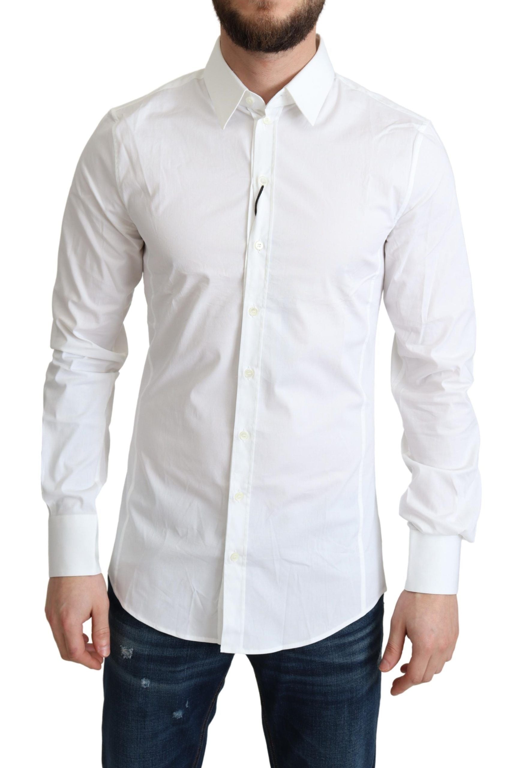 Dolce & Gabbana White Cotton Stretch Men Formal SICILIA Shirt | Regal Royce