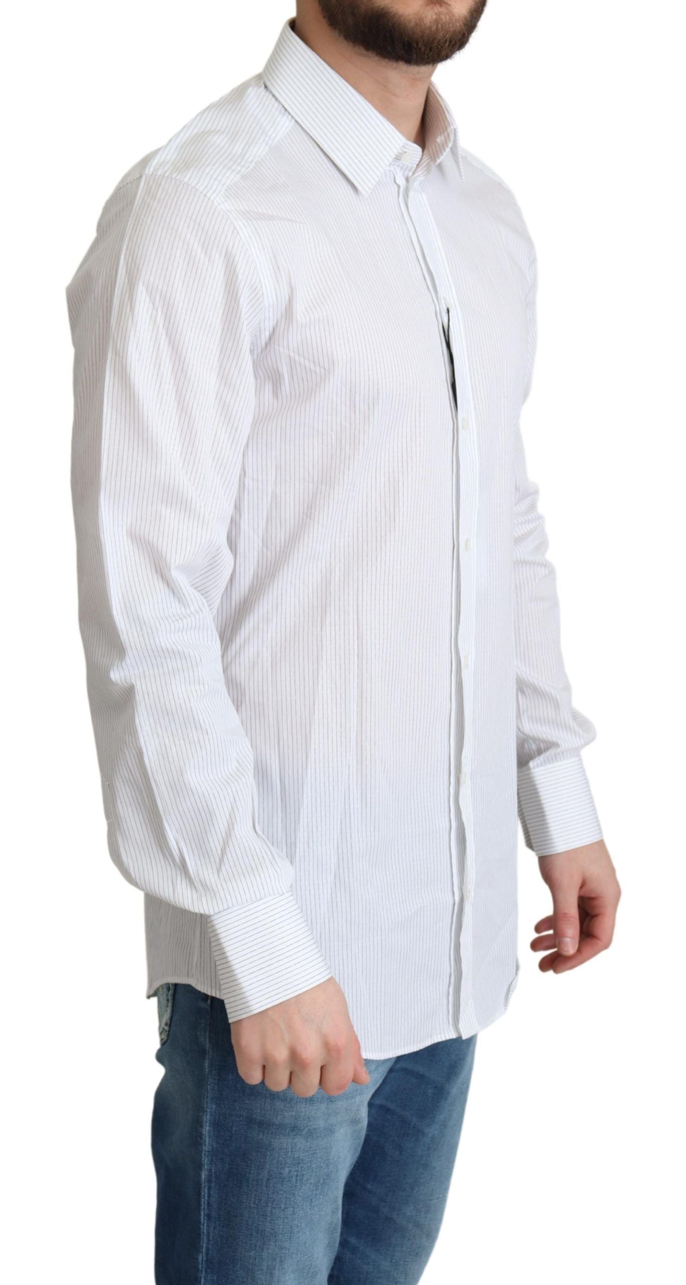 Dolce & Gabbana White Stripes Cotton Formal Dress Shirt | Regal Royce