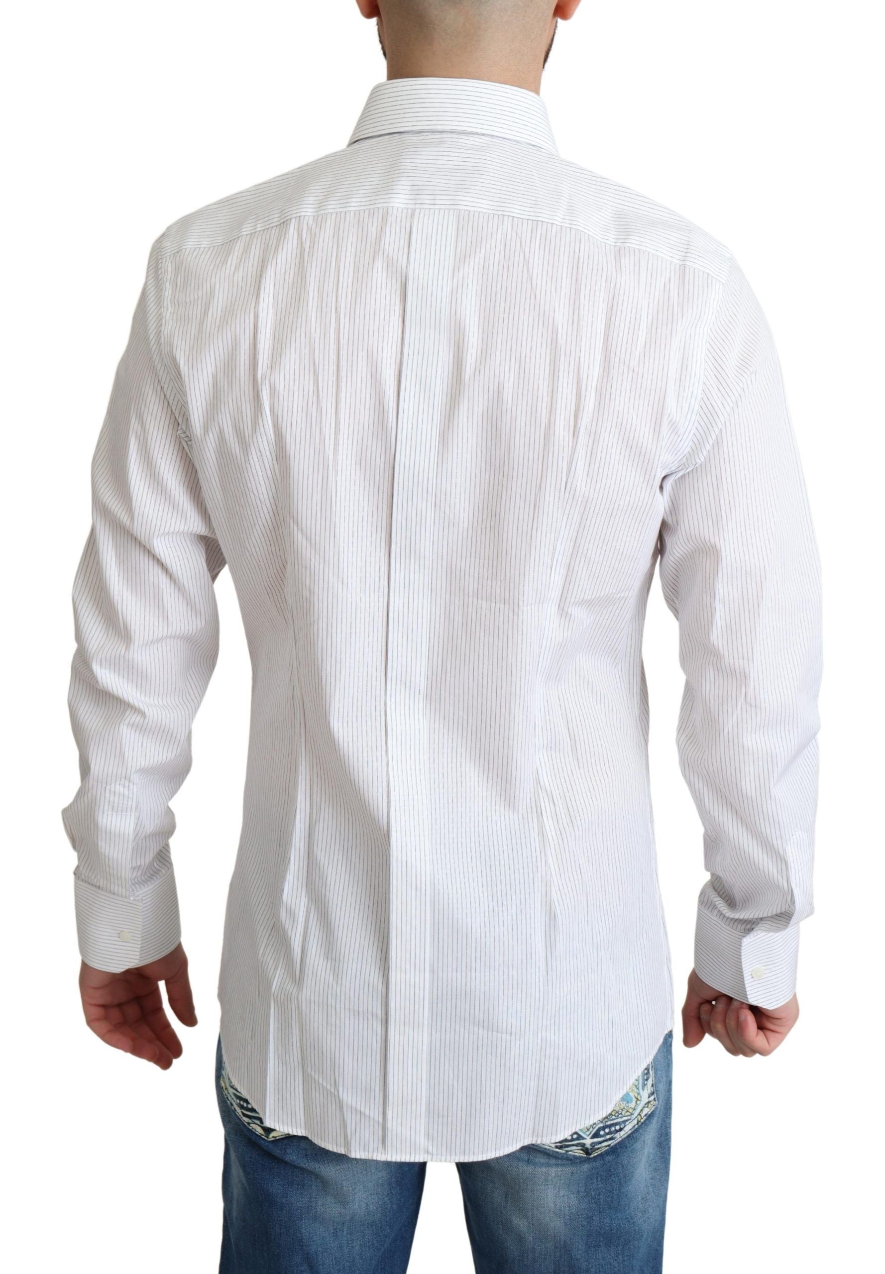 Dolce & Gabbana White Stripes Cotton Formal Dress Shirt | Regal Royce