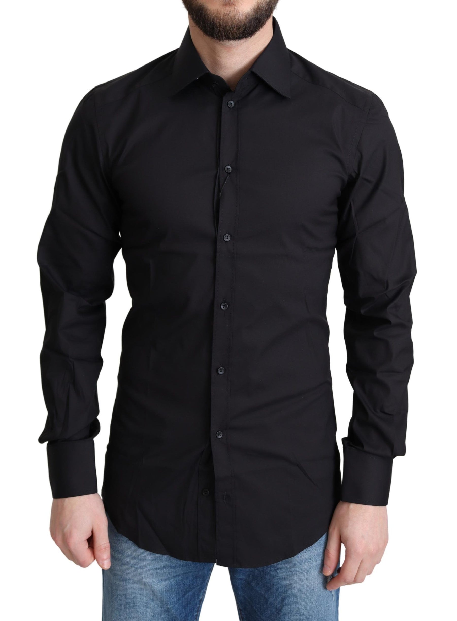 Dolce & Gabbana Black Cotton Blend Formal Dress Shirt | Regal Royce