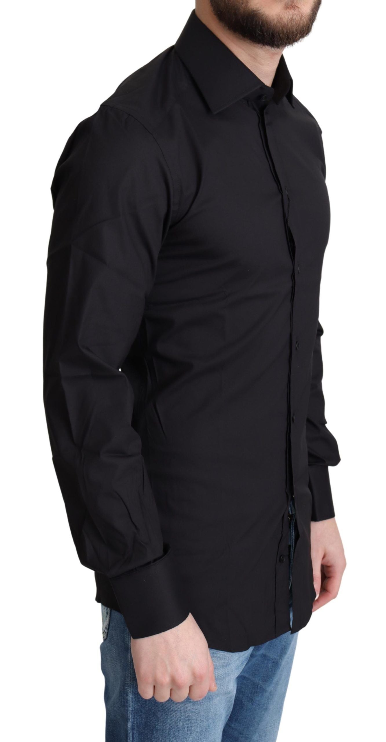 Dolce & Gabbana Black Cotton Blend Formal Dress Shirt | Regal Royce
