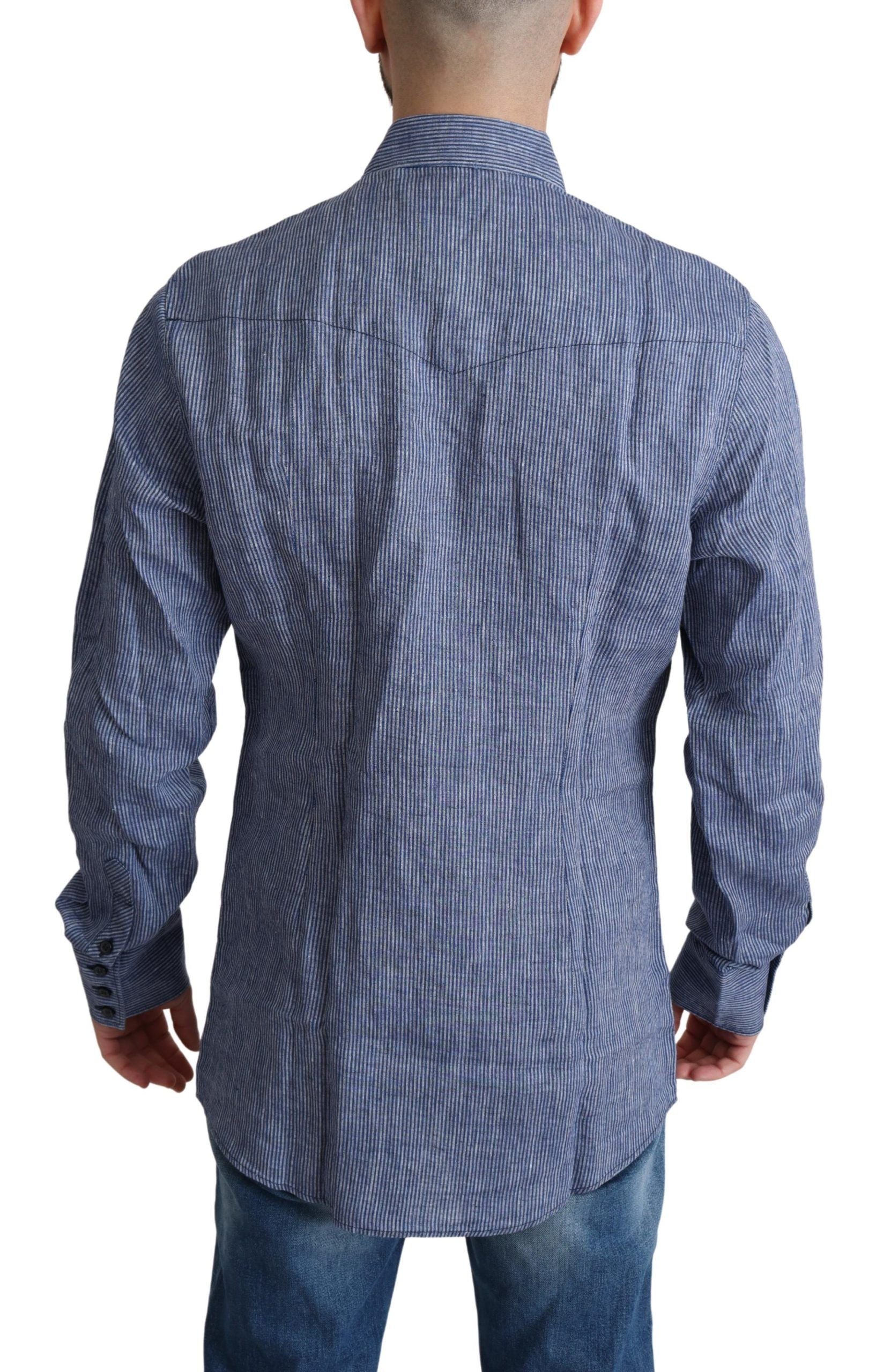 Dolce & Gabbana Blue Stripes Men Casual Button Down Shirt | Regal Royce