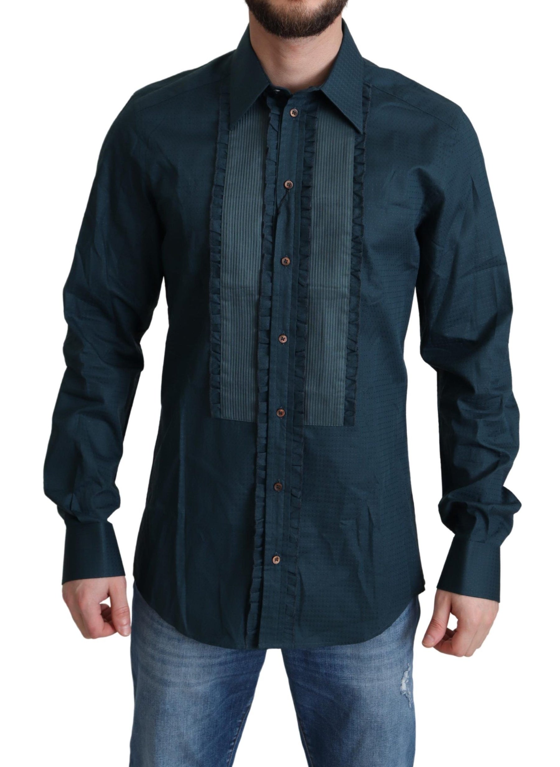 Dolce & Gabbana Blue Placket Cotton Dress Formal Shirt | Regal Royce