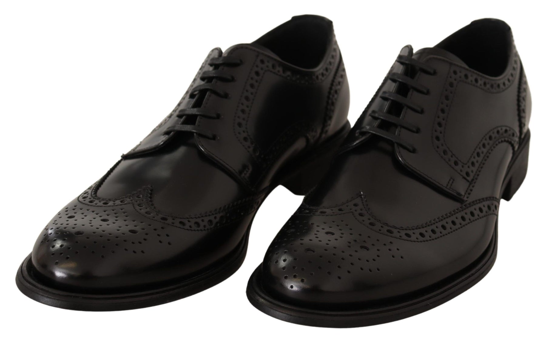 Dolce & Gabbana Black Leather Oxford Wingtip Formal Shoes | Regal Royce
