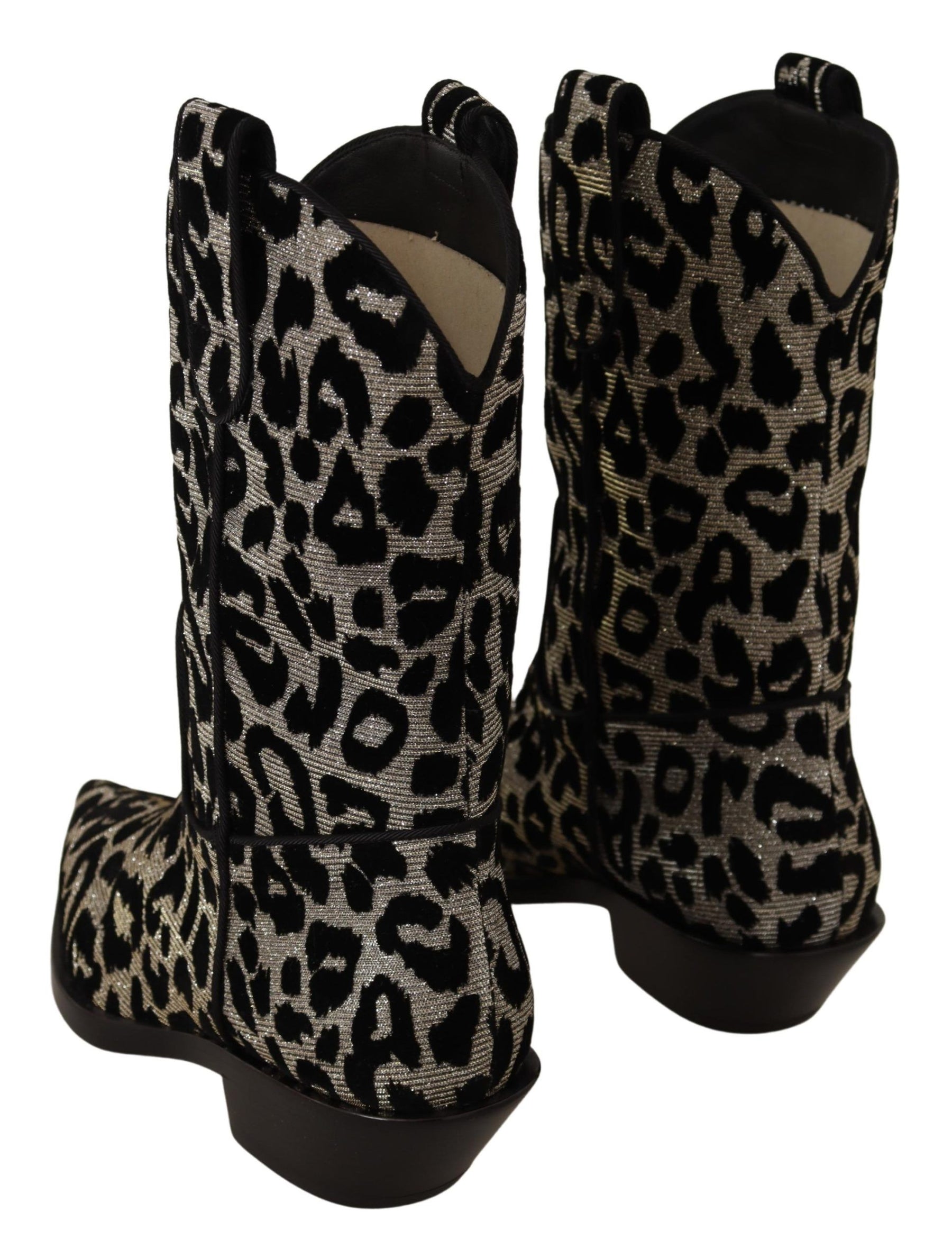 Dolce & Gabbana Gray Black Leopard Cowboy Boots Shoes | Regal Royce