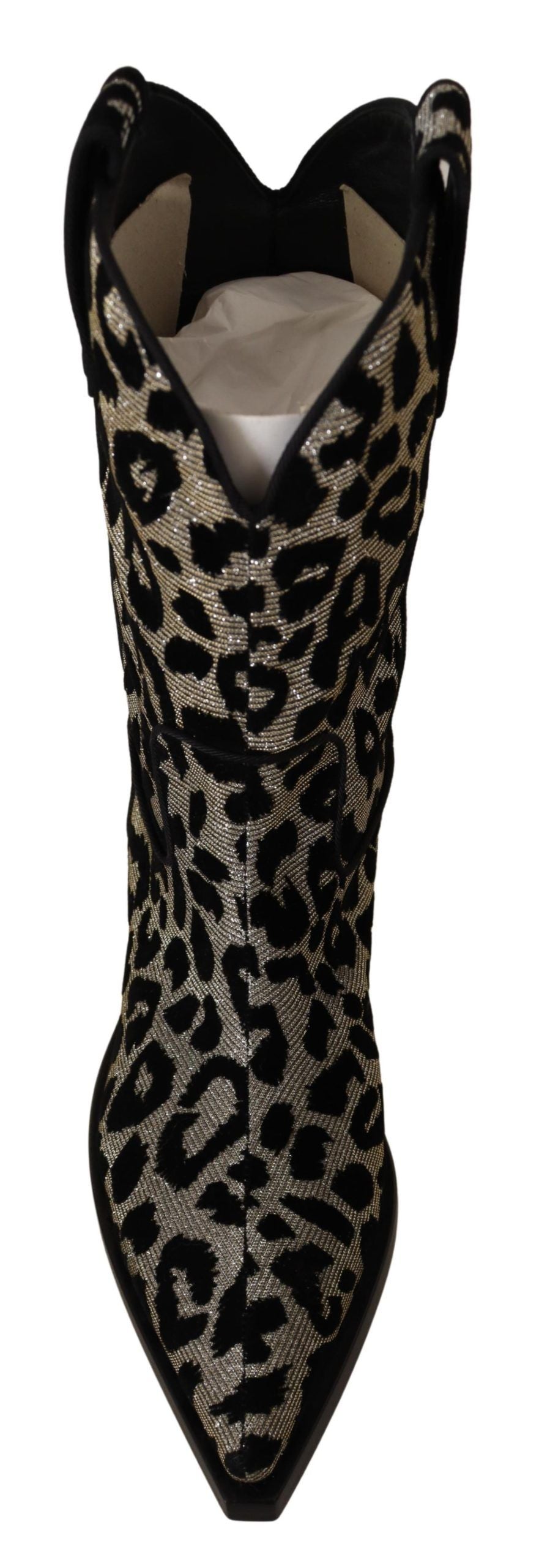 Dolce & Gabbana Gray Black Leopard Cowboy Boots Shoes | Regal Royce