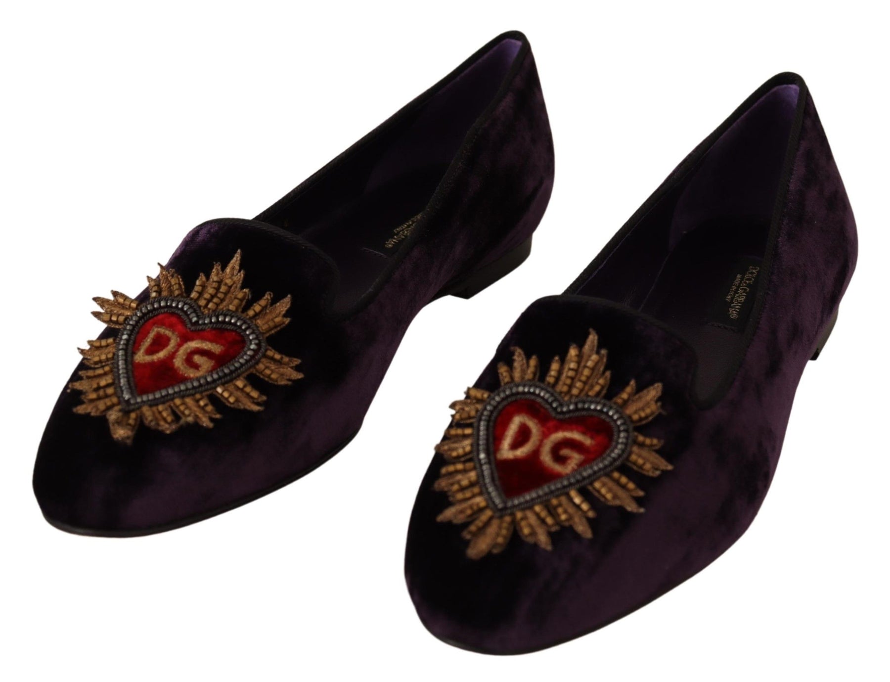 Dolce & Gabbana Purple Velvet DG Heart Loafers Flats Shoes | Regal Royce
