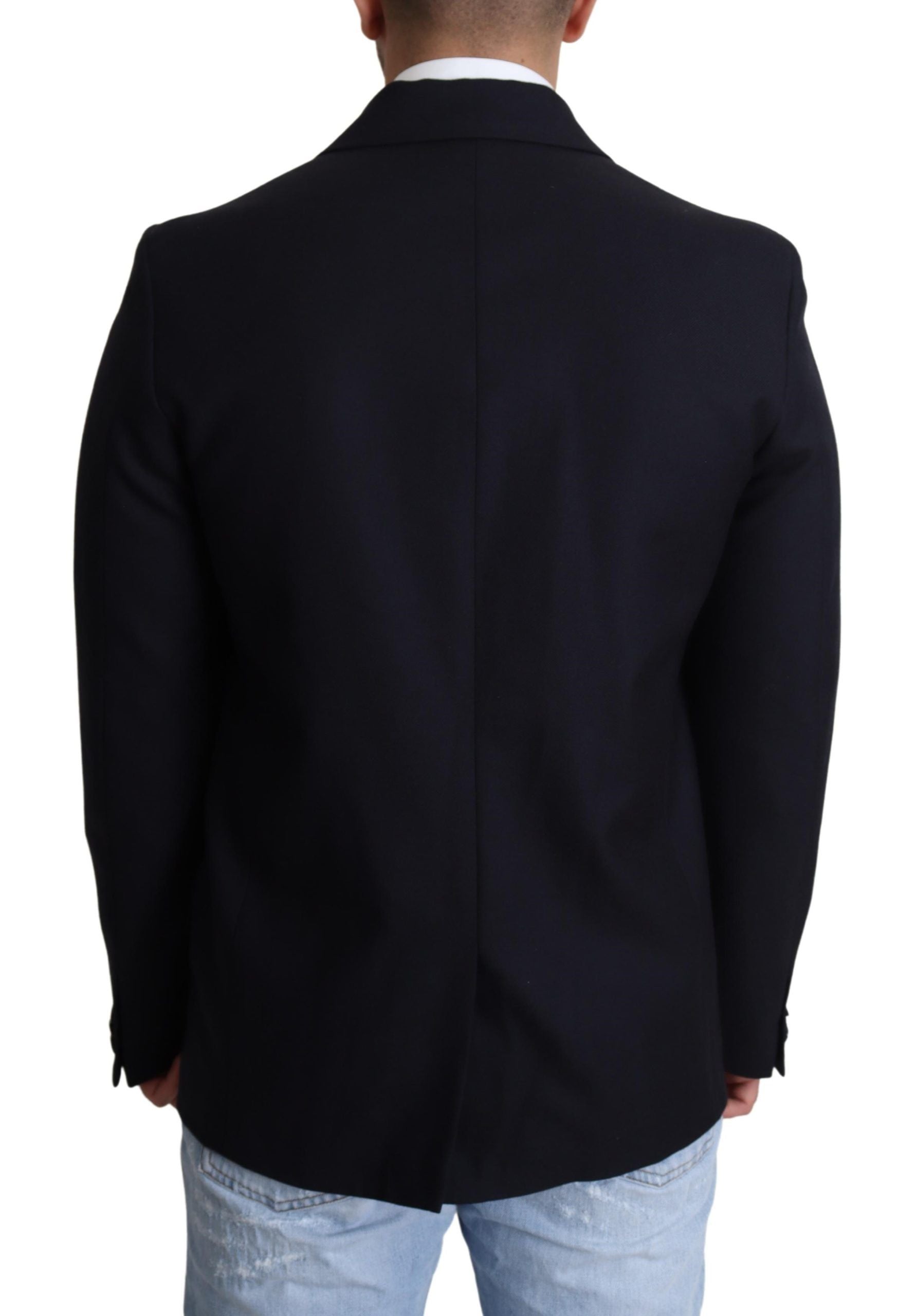 Dolce & Gabbana Dark Blue Wool Single Breasted Coat Jacket | Regal Royce