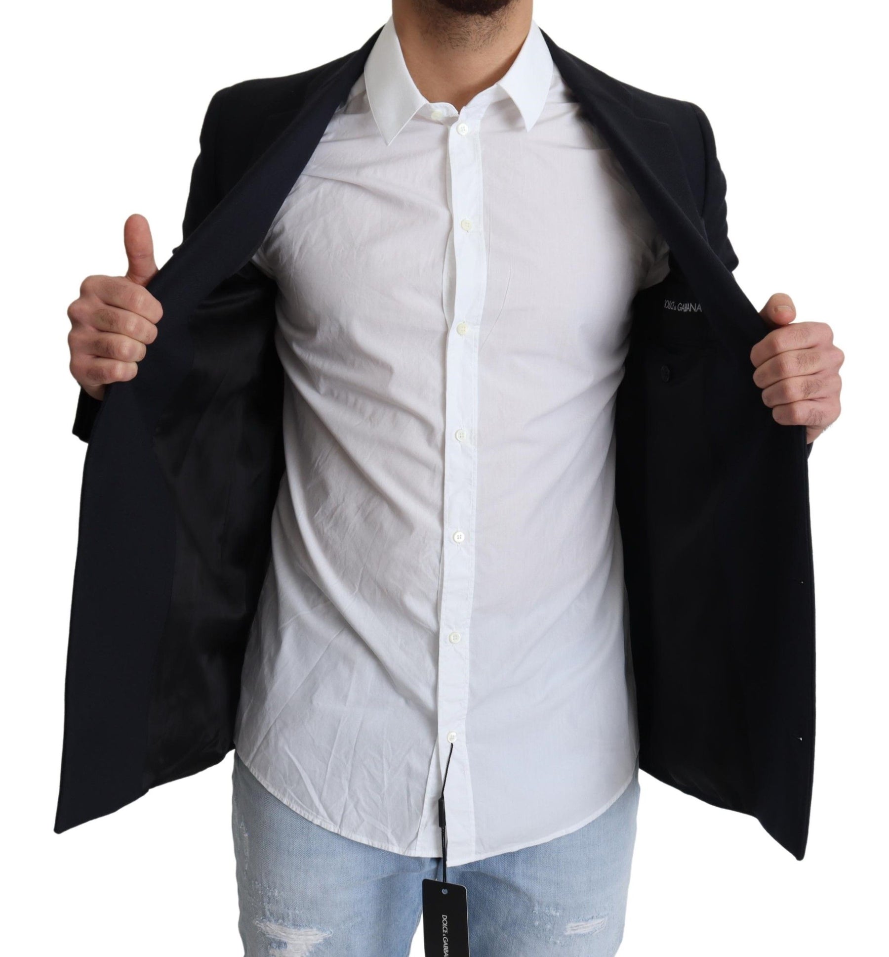 Dolce & Gabbana Dark Blue Wool Single Breasted Coat Jacket | Regal Royce