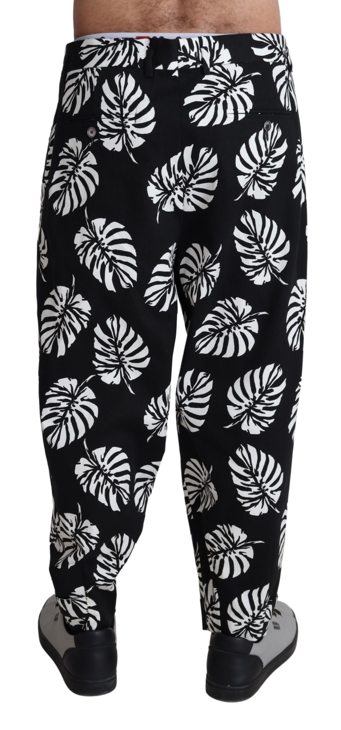 Dolce & Gabbana Black Leaf Cotton Stretch Trouser Pants Pants | Regal Royce