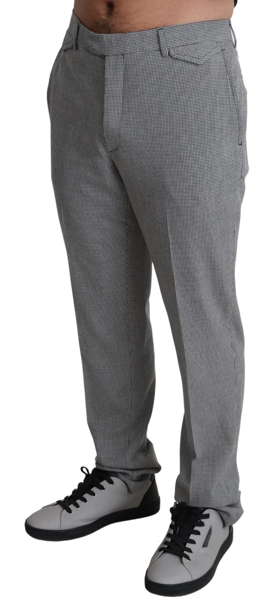 BENCIVENGA Gray Wool Checkered Dress Men Formal Trouser Pants | Regal Royce