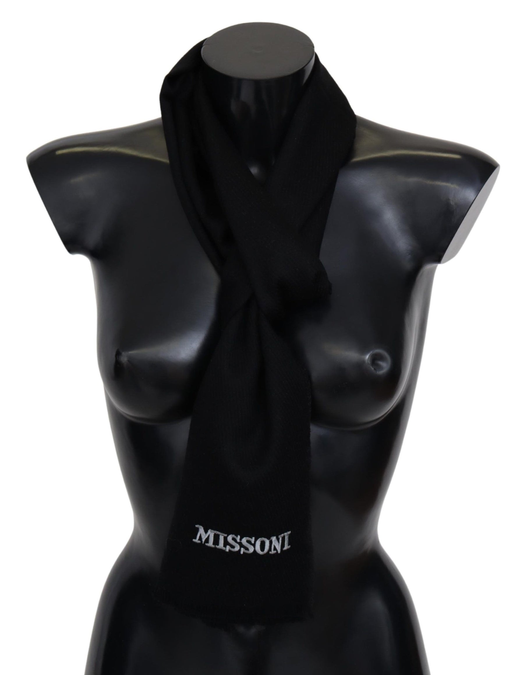 Missoni Black 100% Wool Unisex Neck Wrap Fringes Logo Scarf | Regal Royce