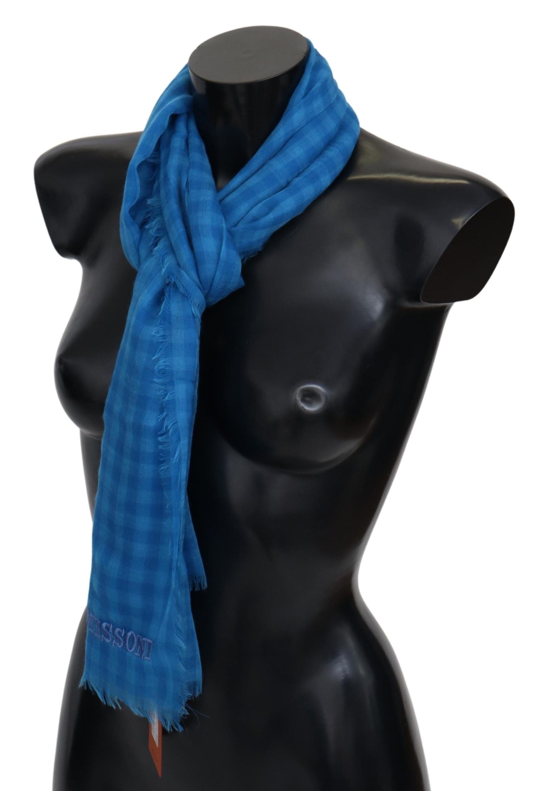Missoni Blue Checkered Cashmere Unisex Wrap Fringes Scarf | Regal Royce