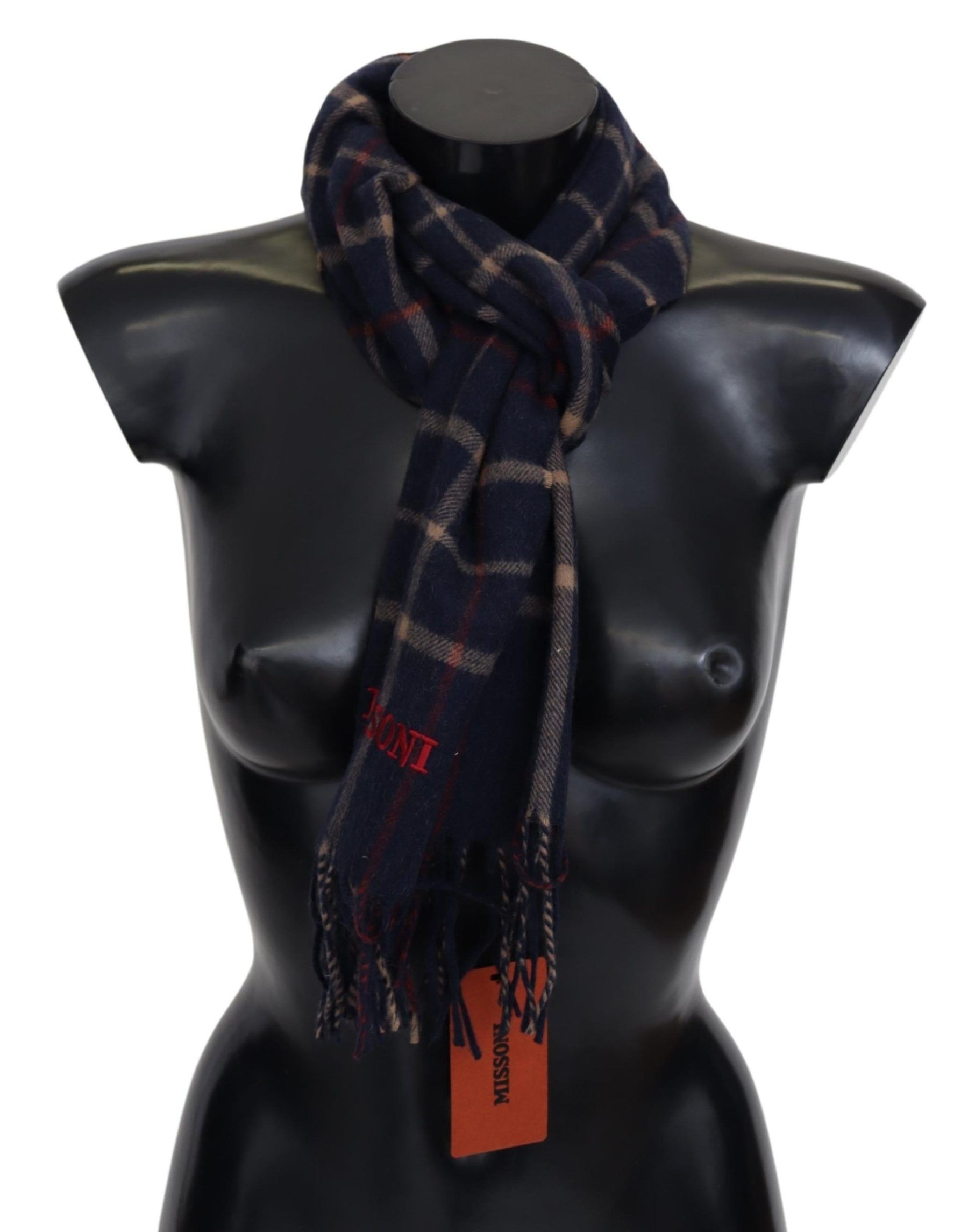 Missoni Black Checkered Unisex Neck Wrap Fringes Scarf | Regal Royce